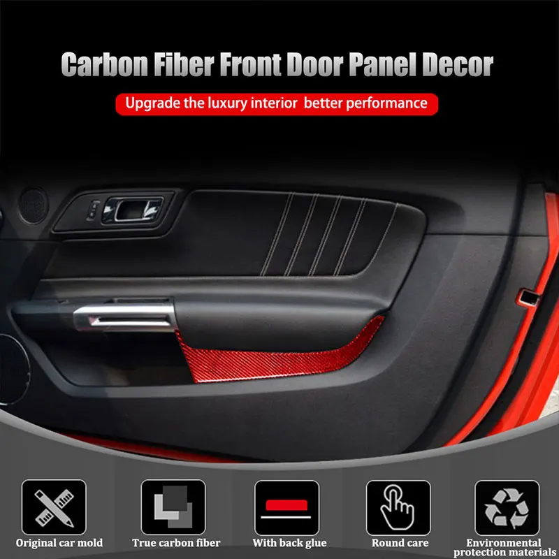 

2pcs Car Styling Carbon Fiber Car Stickers Front Door Panel Decor Trim Cover For Ford Mustang 2015-2019 Car Accessories