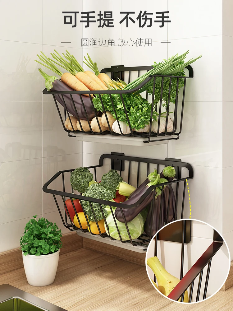 

Кухонная настенная корзина для хранения из нержавеющей стали, Полка для специй, подставка для душа, органайзер для сушки фруктов, контейнер ...