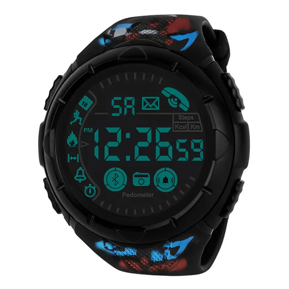 HONHX Bluetooth мужские умные спортивные часы мужские s водонепроницаемые цифровые наручные часы шагомер калории фитнес Relogio Спорт Masculino - Color: camouflage red