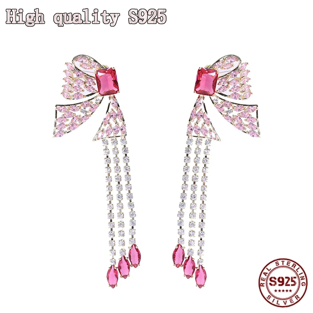 

S925 Silver Needle, 2021 Fashion Jewelry, High Quality Colorful Tassel Earrings, Exquisite Long Bow Earrings