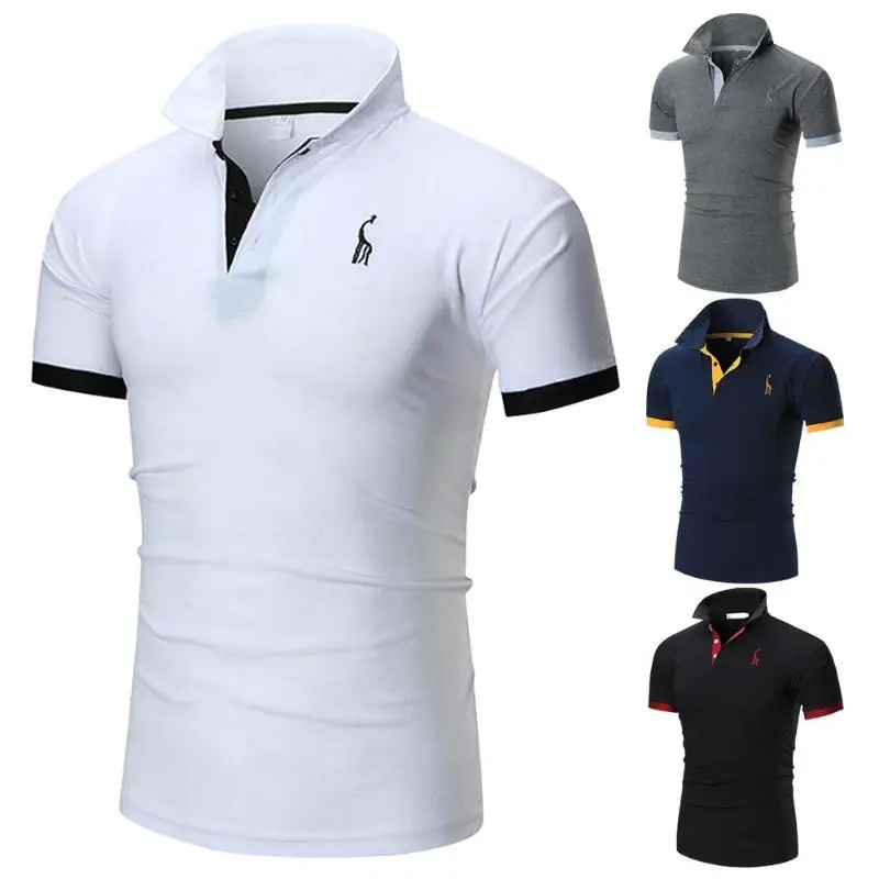 Рубашка мужская с воротником стойкой модная сорочка короткими рукавами отложным