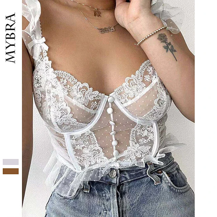 

French sexy bralette ultra thin embroidered lace see through waistcoat body shaping sujetador thong perspective brassiere femme