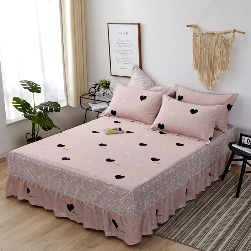 Постельное белье с юбкой из 100% хлопка наматрасник принтом в виде сердца цветов