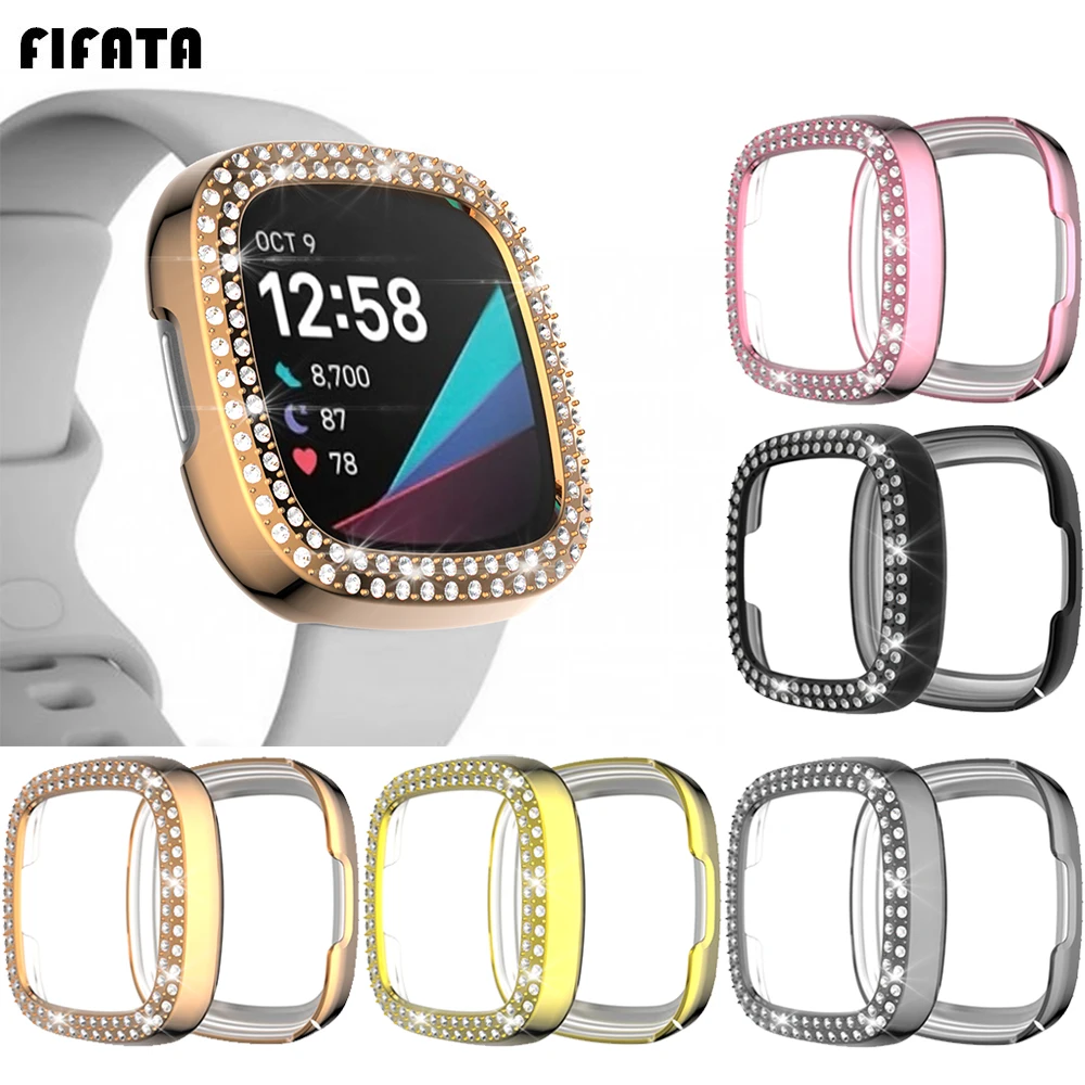 

FIFATA PC Plating Material Diamond Protective Shell For Fitbit Versa 3/Fitbit Sense Smart Watch Replacement Watch Case Cover