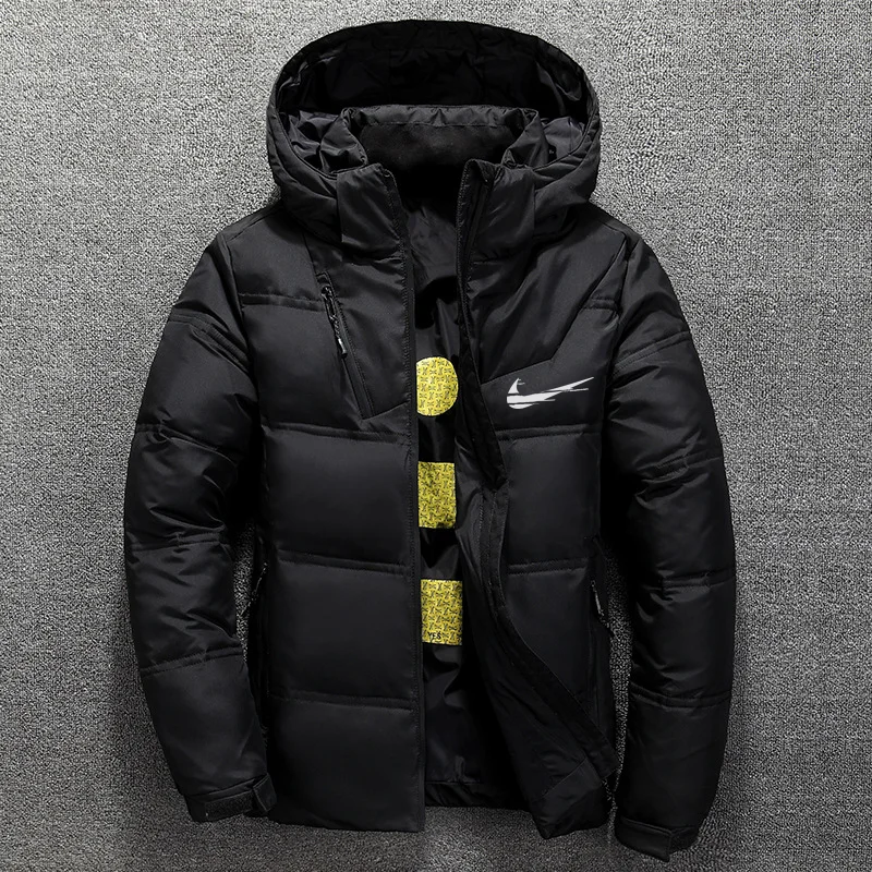 

Winter Warm Men IКNIKEС Jacket Coat Casual Stand Collar Puffer Thick Hat White Duck Parka Men's Winter Down Jacket With Hood