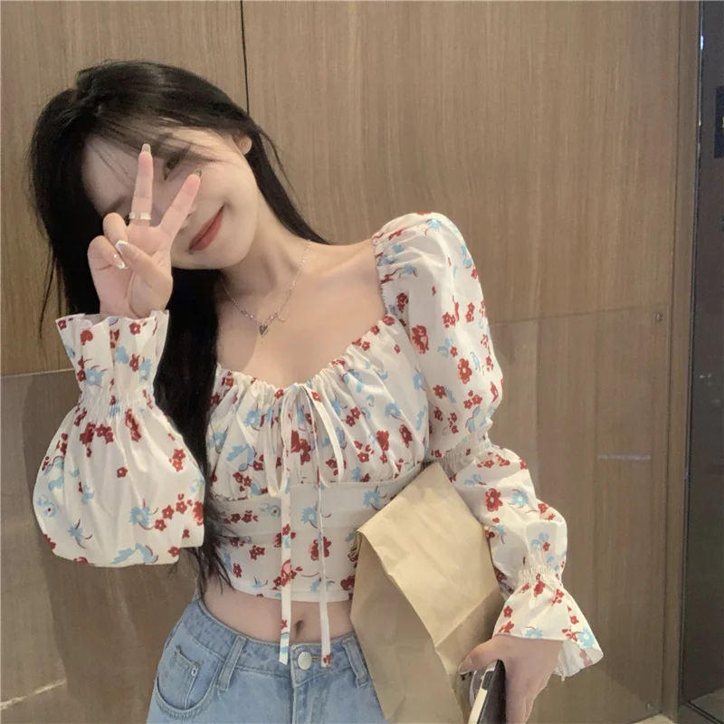 Стильная Цветочная рубашка с воротником и длинными рукавами женский дизайн Sense