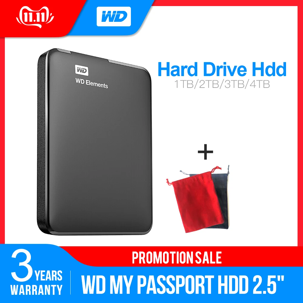 Western Digital WD Elements портативный жесткий диск 1 ТБ 2 ТБ 4 ТБ внешний hdd 2,5 дюймов USB 3,0 жесткий диск для ПК ноутбука