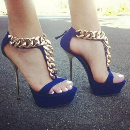 Босоножки с открытым носком Т-образные ремешки высокая платформа молния сзади