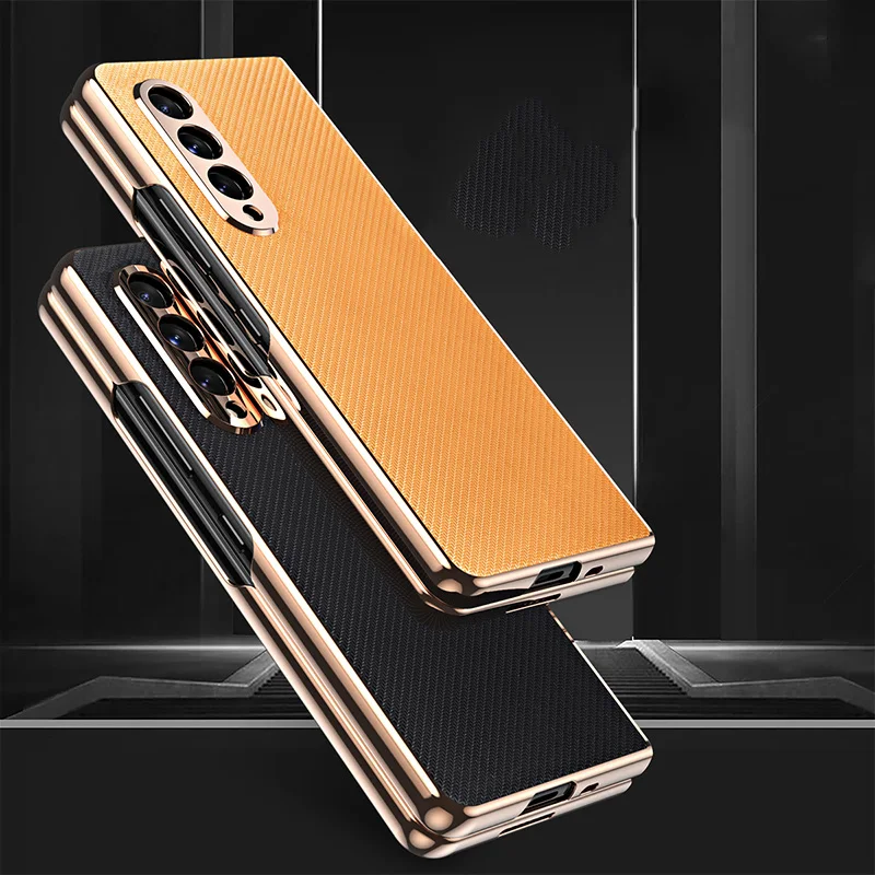 360 full protection bracket case for samsung galaxy z fold 3 5g phone cover carbon fiber texture case with front glass capa free global shipping
