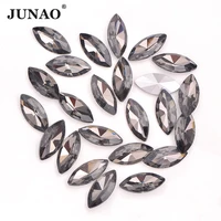 junao gray color horse eye shape rhinestones glue on pointback stones wedding dress decoration glass crystals for jewelry making