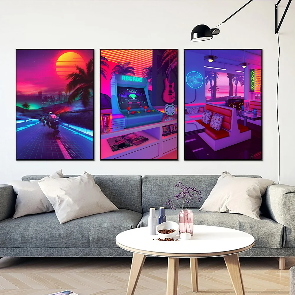 Современный неоновый DJ-холст в научном стиле гоночный коктейль аркадные мечты