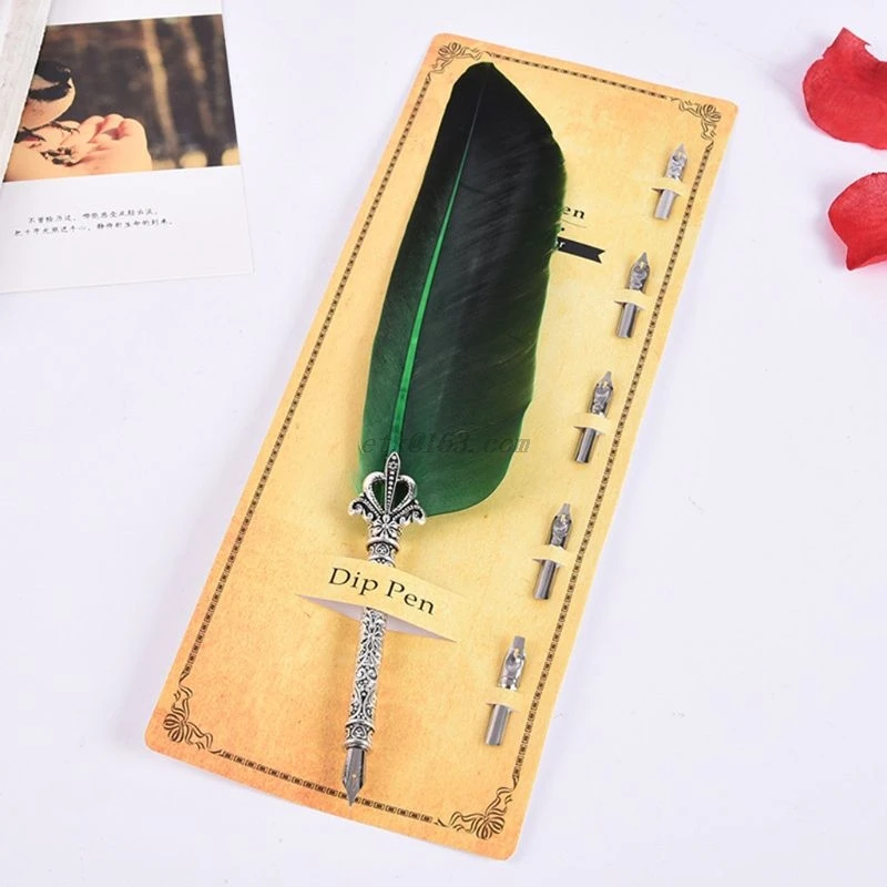 Красочные перьевые металлические ручки набор для школы канцелярские