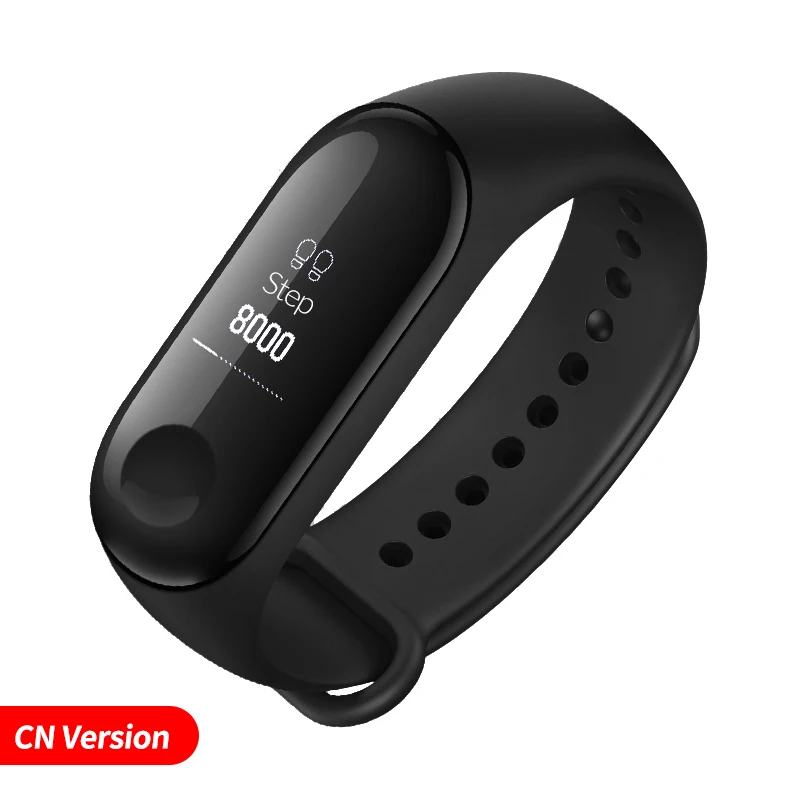 Black Cn Standard Xiaomi Mi-браслет 3, умный Браслет, фитнес-браслет, сенсорный экран, OLED, частота сердечных сокращений, смарт-браслет, глобальная версия - Цвет: Black Cn Standard