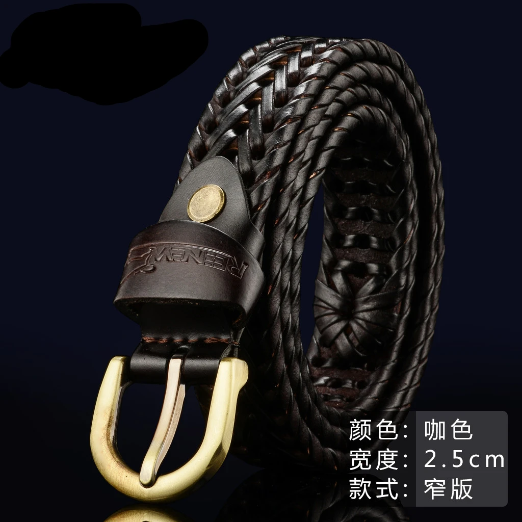 Модный плетеный ремень для мужчин и женщин кожа повседневная дикая тонкая с