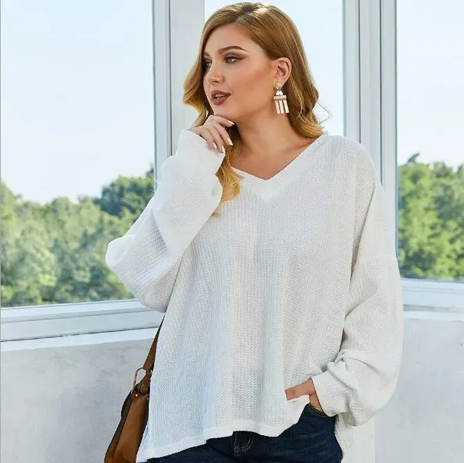 Весенняя футболка с длинным рукавом и v образным вырезом Женская свободная