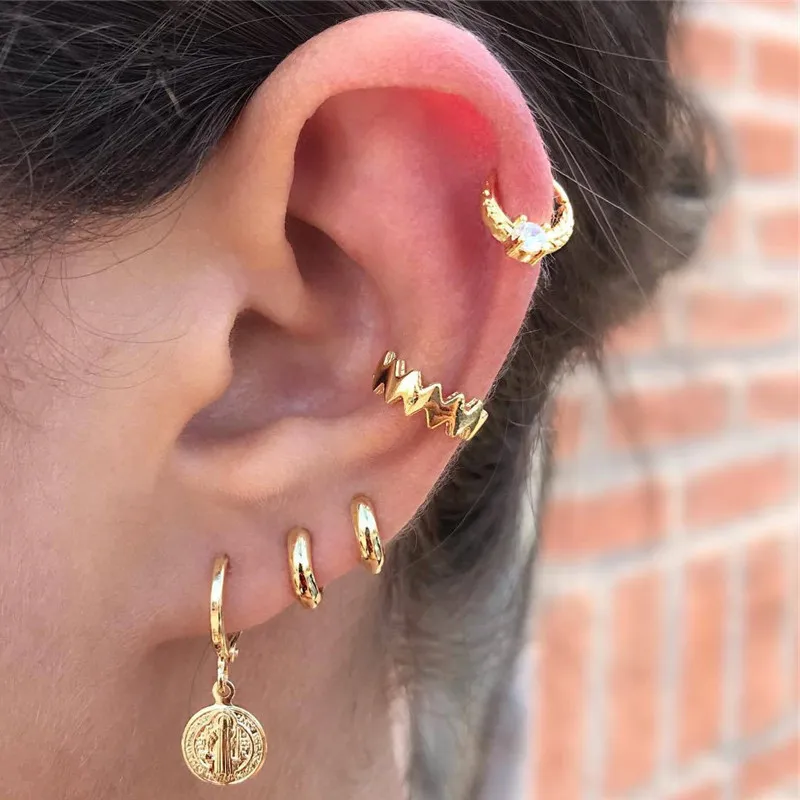 Punk Gold Color Butterfly Snake Star Cross Cactus Earrings Set for Women Crystal Geometric Studs Statement Jewelry | Украшения и