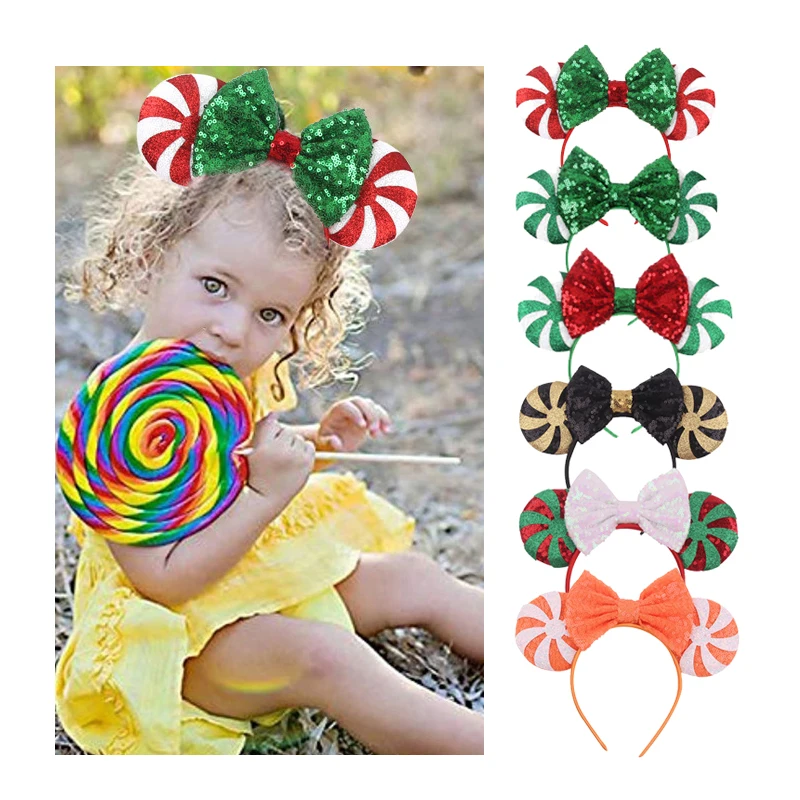 

Fashion Sequins Christmas Headband Girls 5" Bows Holiday Hair Accessories for Kids Cosplay and Festival