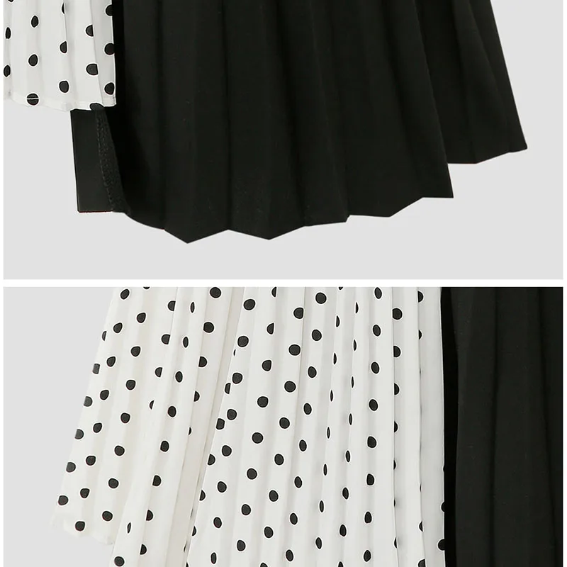 

Fashion Spliced Polka Dot Skirt Women Harajuku Irregular Plus Size Faldas Largas Mujer Pleated Skirt White Black Jupe Femme F14