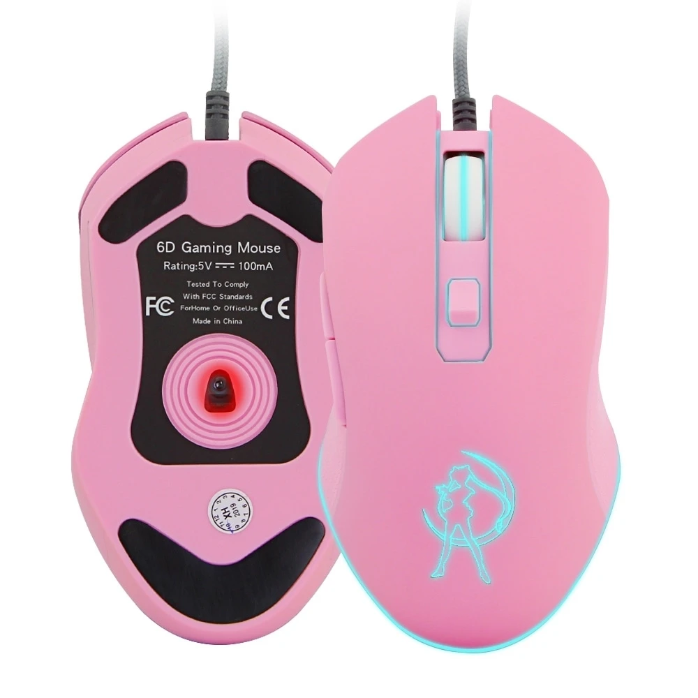 chyi colorful backlit gaming mice 3200 dpi pink computer mouse optical wired fashion sailor moon mouse girl gift for laptop free global shipping