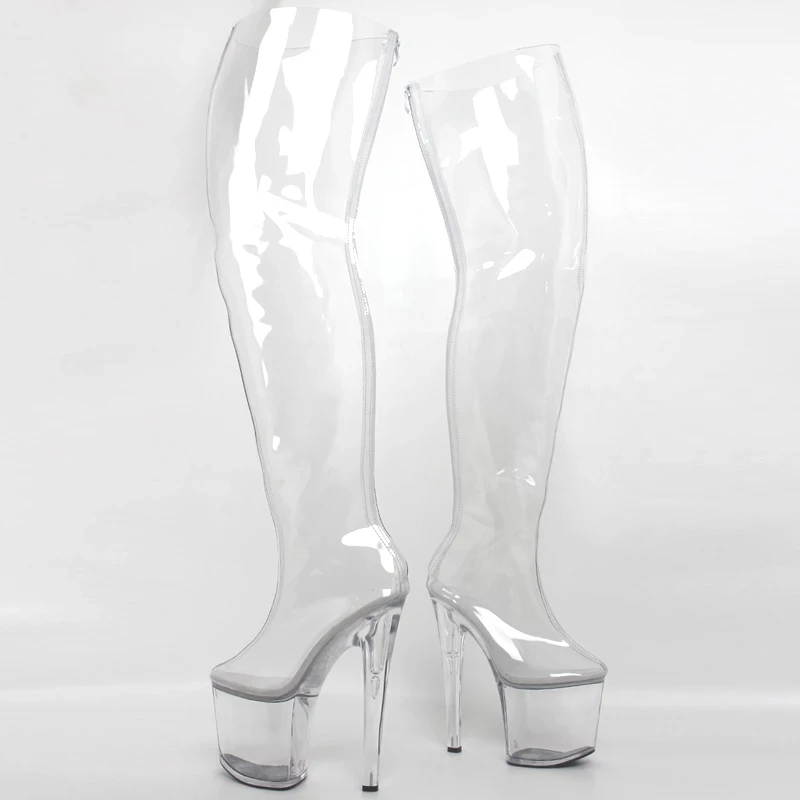 Women Clear Transparent Over-the-knee Boots 8 inch High Heel Zip Platform Ladies Night-club Party Pole Dance Boots Custom Shaft