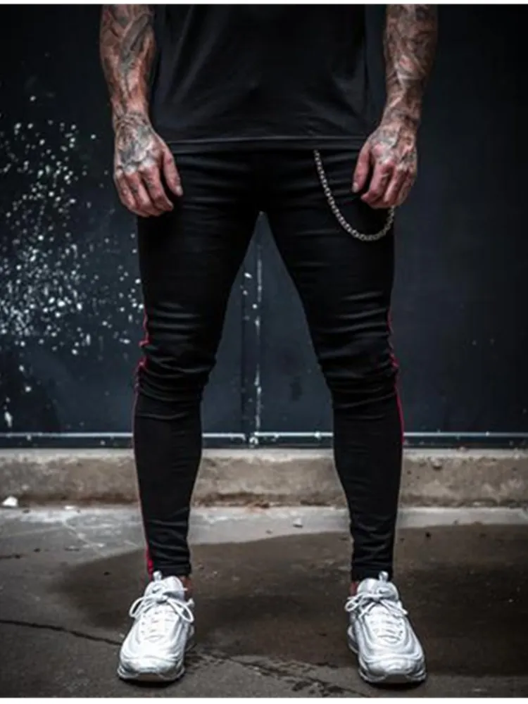 Fashion Striped skinny jeans men stretch Slim Fit Casual Pencil Pants Jogger Hip Hop Streetwear Harem Black Denim Man Trousers