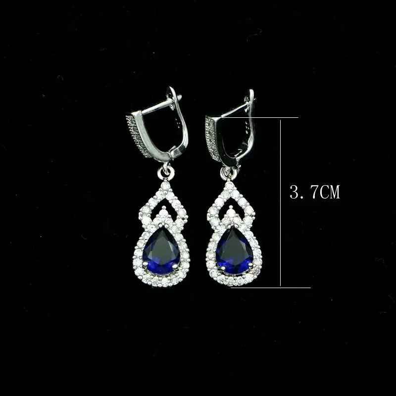 Модные серьги подвески из серебра 925 пробы с голубым фианитом и белыми