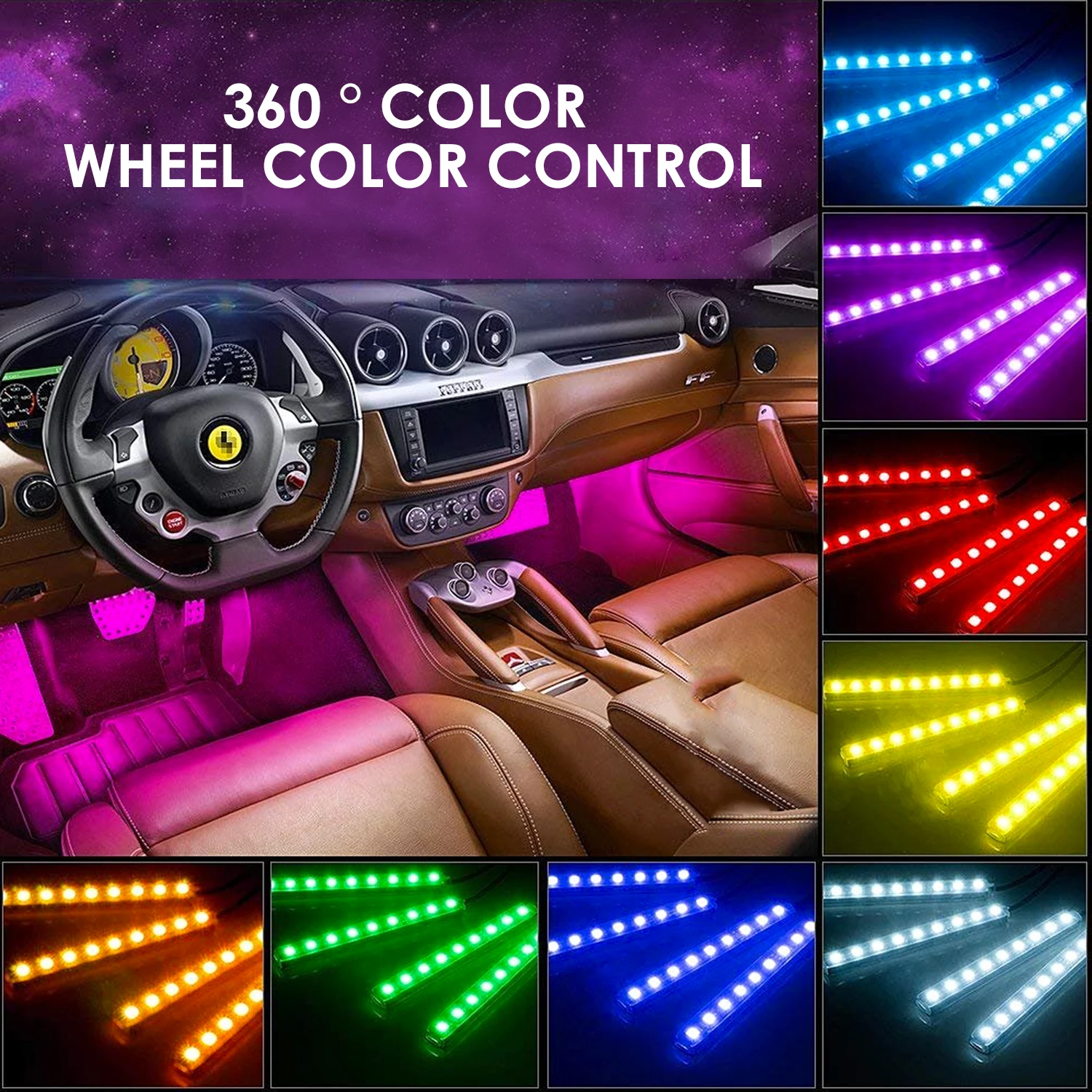 Светодиодная лента RGB для салона автомобиля неоновая декоративная лампа