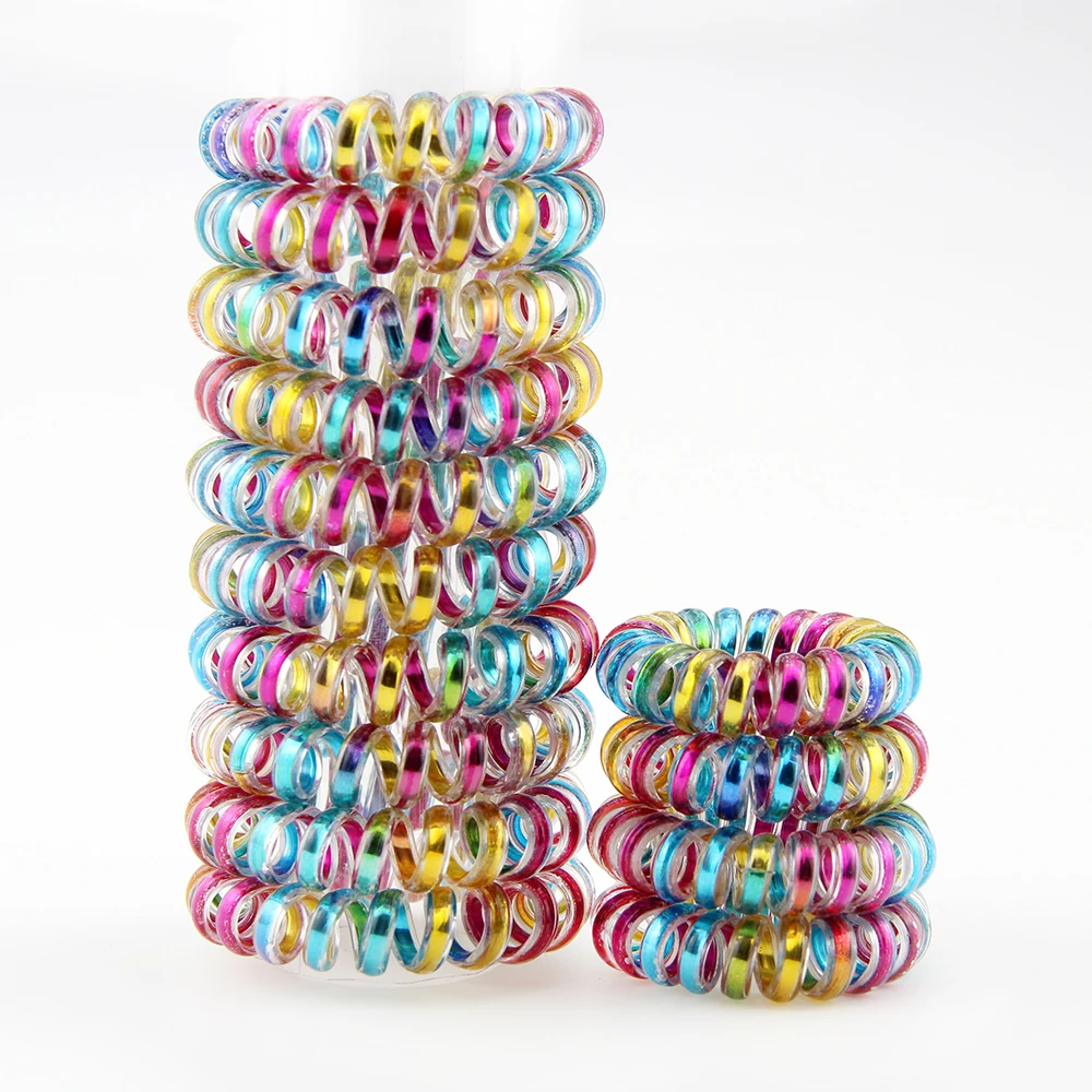 10pcs rainbow Spiral Hair Ties No Crease Elastic Ponytail Holders Phone Cord Traceless Hair Ring