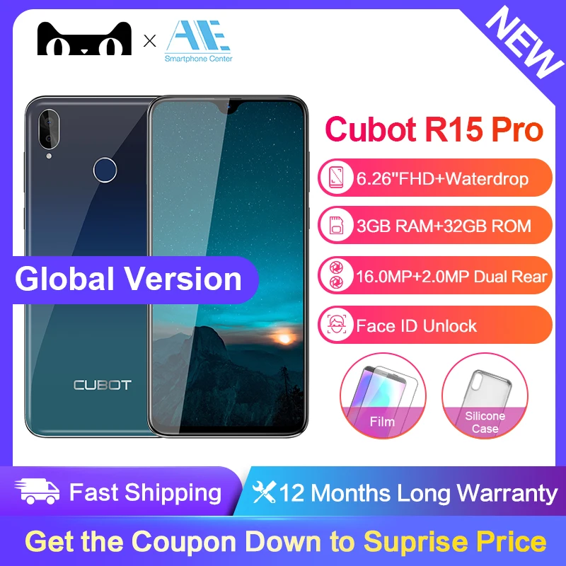 Cubot R15 Pro Android 9 0 Pie 6 26 &quotполный экран 3 ГБ + 32 смартфон Двойная камера 16MP Cellura 4G LTE 3000