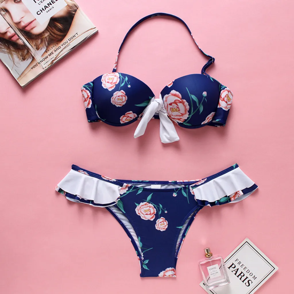 

Bikini 2020 Women Floral Padded Bikini Swimwear Sexy Monokini Bikinis Two Piece Bathing Suit Swimsuit Beachwear Summer Biquini