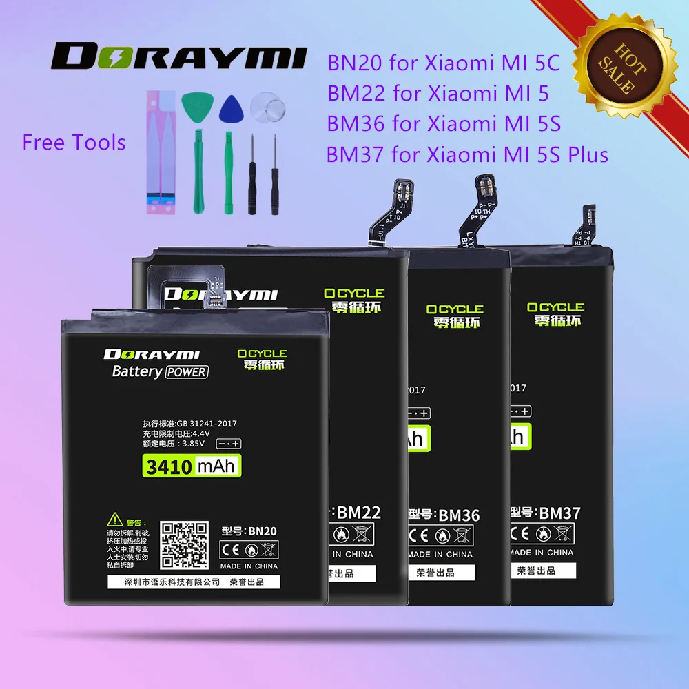doraymi bn20 bm22 bm36 bm37 high capacity battery for xiaomi mi 5 5s plus 5c mi5 mi5s plus mi5c phone battery replacment bateria free global shipping