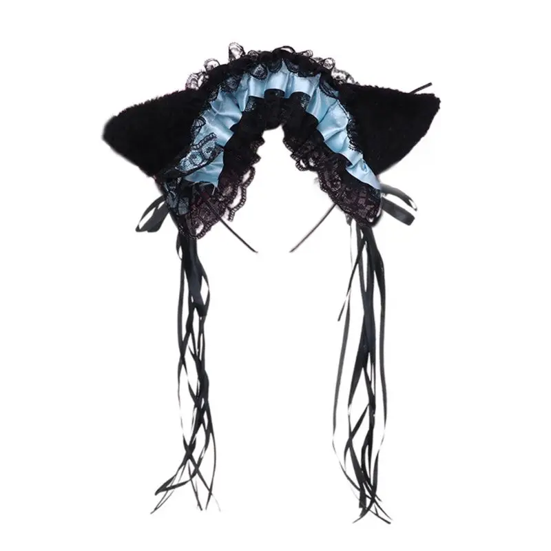 

Women Ruffles Lace Headband Plush Cat Ears Ribbon Bell Lolita Cosplay Princess Hair Hoop Hairpin Hair Accessories