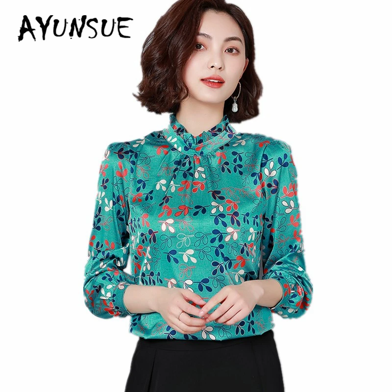 

AYUNSUE Women Fashion Blouses 2020 Spring Silk Floral Elegant Blouse Women's Shirts Long Sleeve Womens Tops PlusSize 4XL Blusas