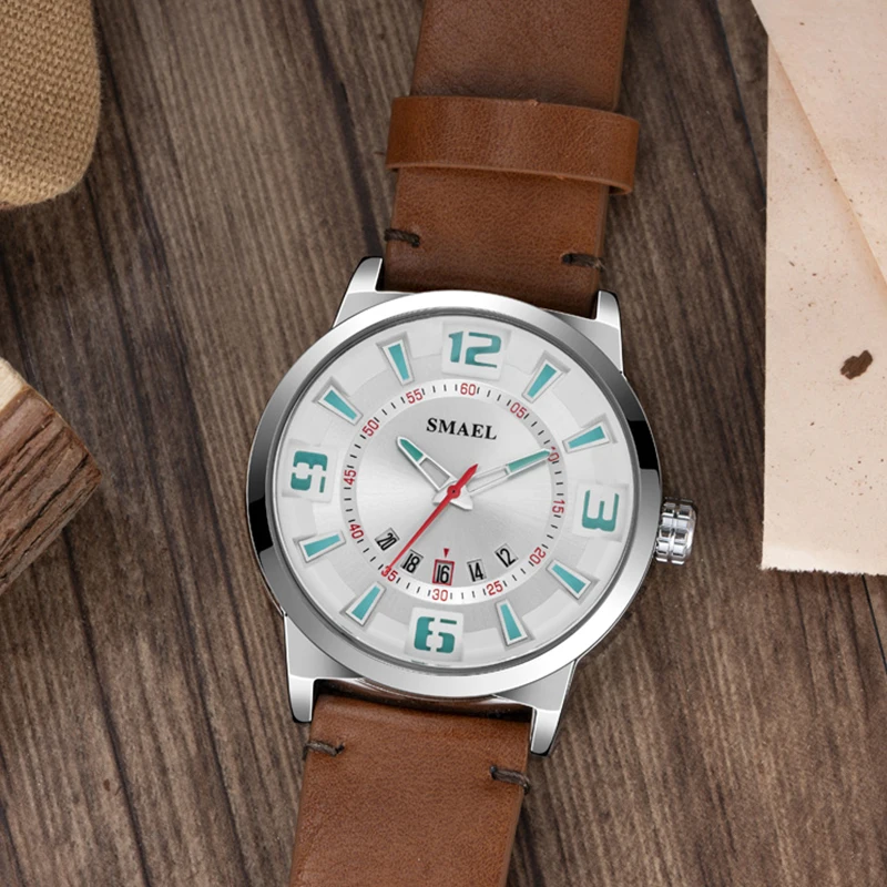 

SMAEL Fashion Man Watch Brown Leather Men's Watches Quartz Wirstwatch Waterproof Chronograph Sport Watches Relogio Masculino