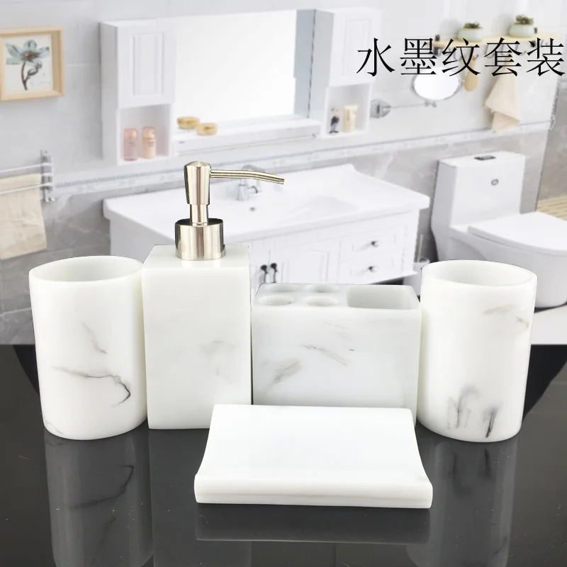 

White marble texture Nordic Bathroom Five-piece Rresin Bathroom set wash kit European bathroom supplies kit creative wedding
