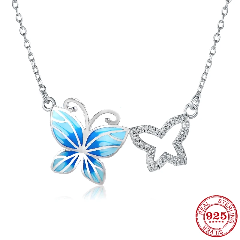 Женская подвеска из серебра 925 пробы с синей эмалью|Ожерелья| |