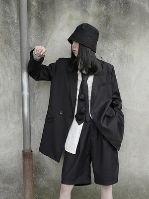 Dark Department niche designer Japanese double-breasted loose-fitting mid-sleeve suit two-piece shorts suit