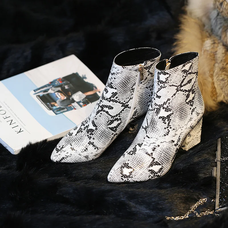 Женские ботильоны из искусственной кожи со змеиным принтом на молнии с острым