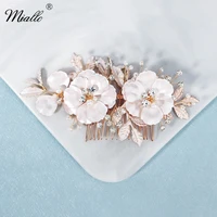 miallo fashion flower hair comb clips for women accessories prom gold color pearl bridal wedding hair jewelry bride headpiece