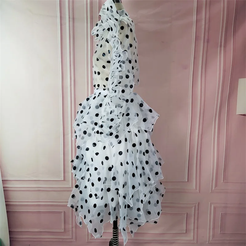 Комплект из 2 предметов женская блузка юбки костюмы в горошек оборки тонкие