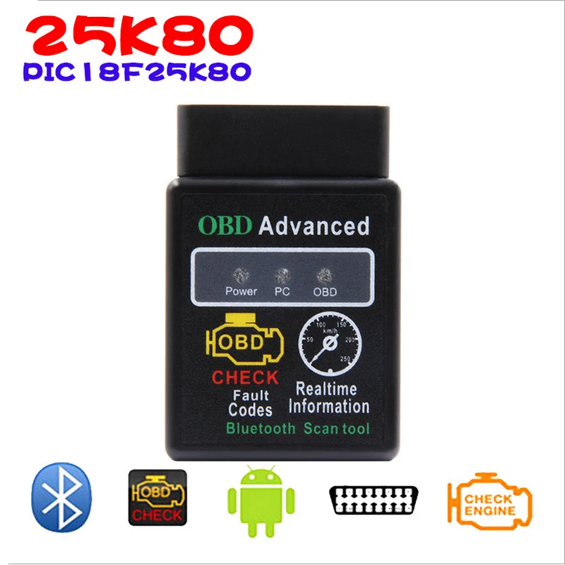 HH OBD Расширенный 25K80 ELM327 V1.5 Bluetooth для Android OBD2 сканер HHOBD Mini ELM 327|Диагностические
