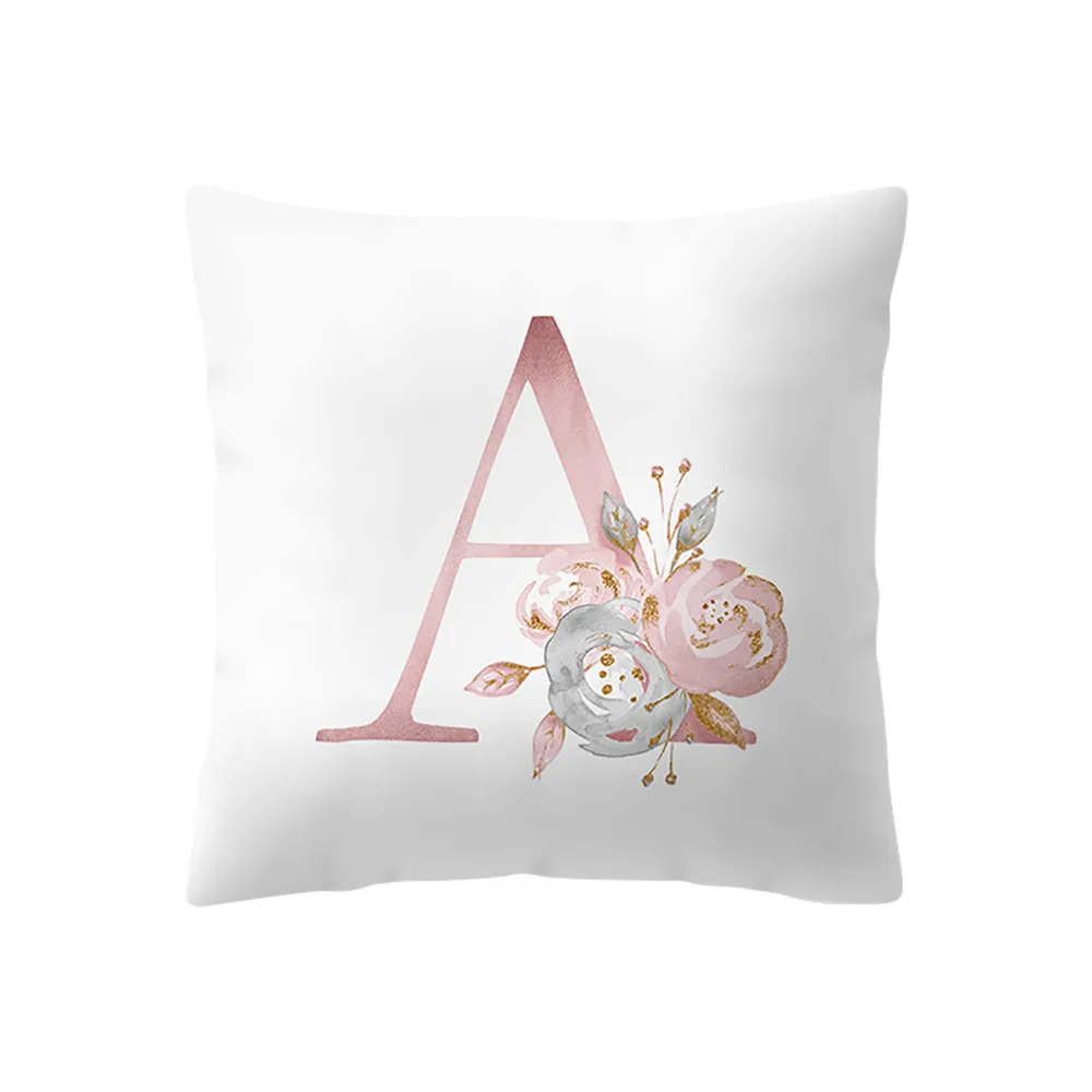 

Pink Letter Decorative Flower English Alphabet Pillowcase Letter Pillow Case Polyester Cushion Wedding Cover Bed For Sofa Home