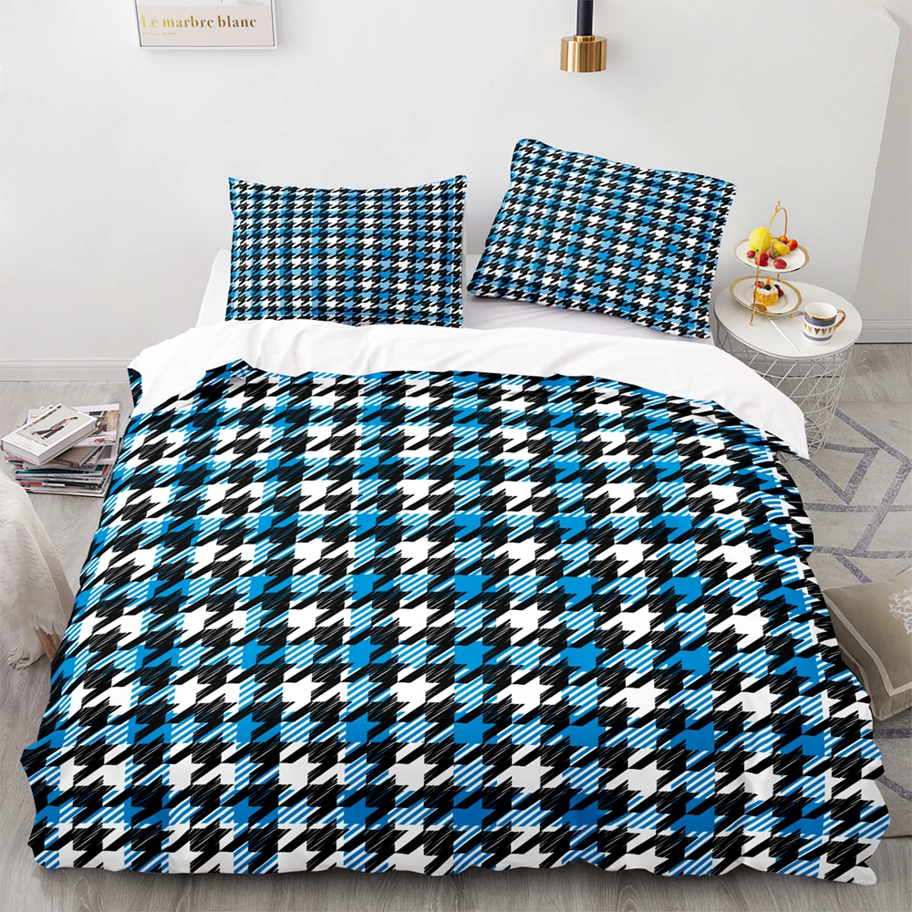 

Cartoon Houndstooth Pattern Bedding Set,200200 Duvet Cover Set With Pillowcase,245210 Quilt Cover, Extra Large Blanket Cover
