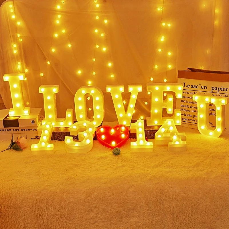 

16cmEnglish Letter Modeling Lamp,Heart Shape,Wedding Decoration,Confession Birthday Props,Bar Layout LED,Luminous Numbers,Lights