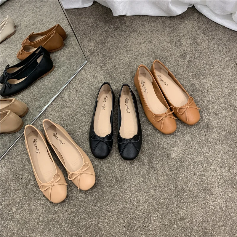 

Ballerinas Woman 2021 Grandma Shoes Bow-Knot Square Toe Soft Shallow Mouth Casual Female Sneakers Autumn All-Match Flats Ballet