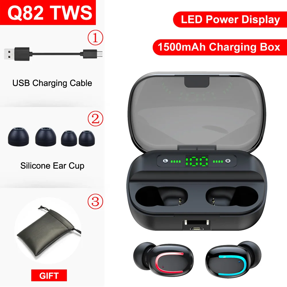 Black add U Q82 TWS Bluetooth наушники вкладыши беспроводные наушники Handsfree Bloototh гарнитура Ture беспроводные наушники для телефона Android iOS - Цвет: Black add U