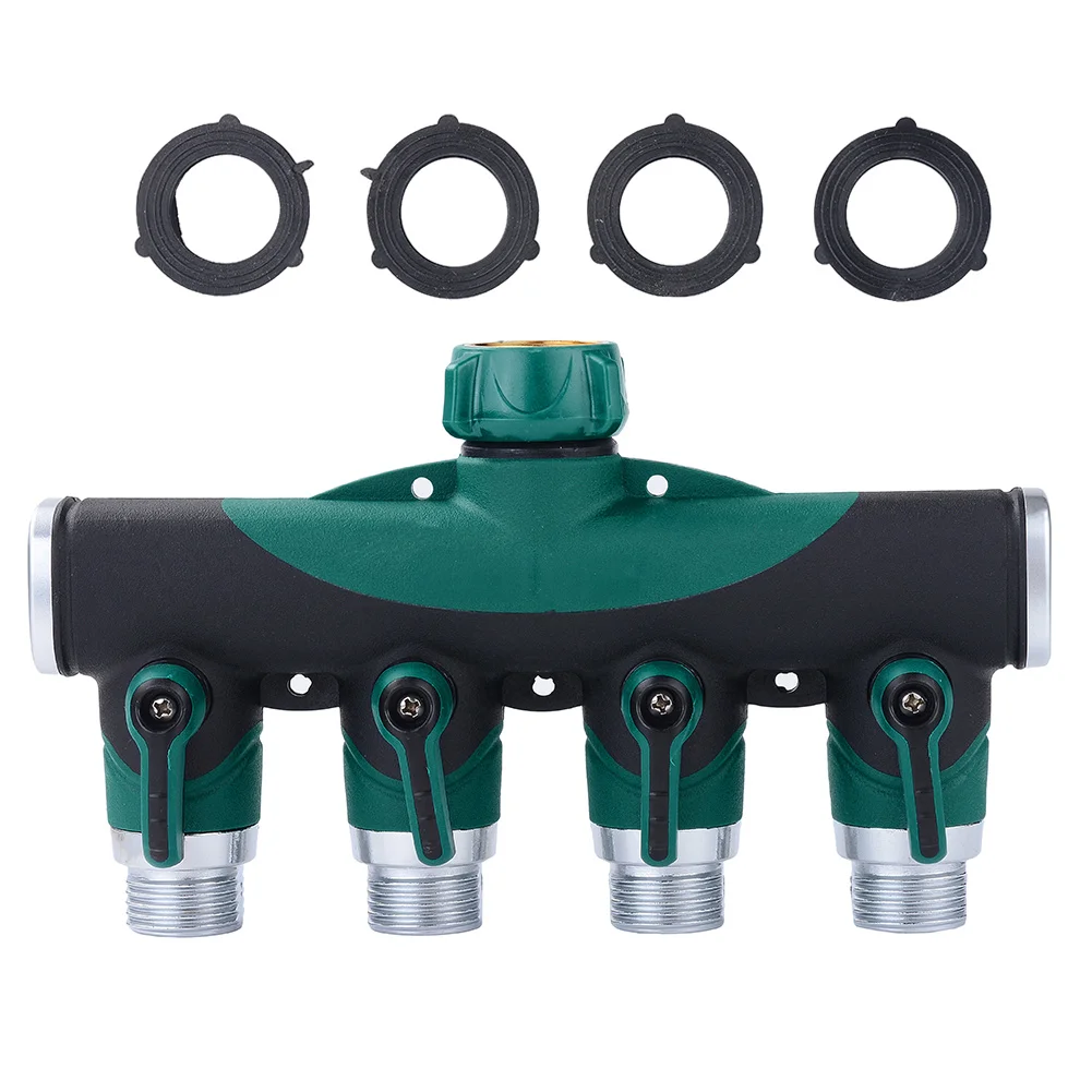 

3/4" 4-Way Brass Plastic Garden Hose Splitter Y-Type Watering Connector Distributor For Outdoor Tap and Faucet
