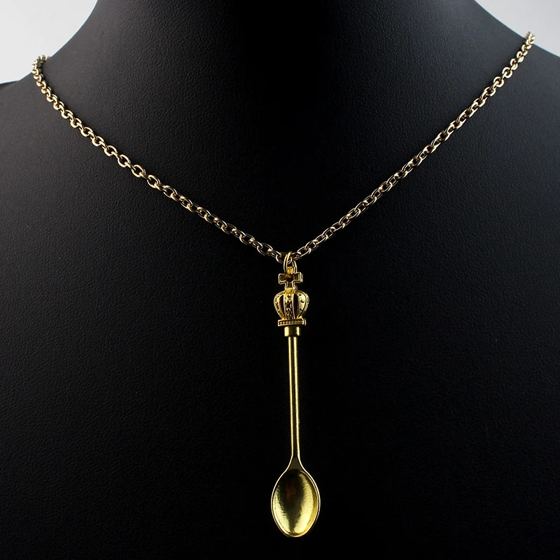 

1pcs New Gold Silver Color Tone Snuff Mini Tea Crown Mini Tea Spoon Vintage Royal Snuff Ibiza Festival Necklace anniversary gift