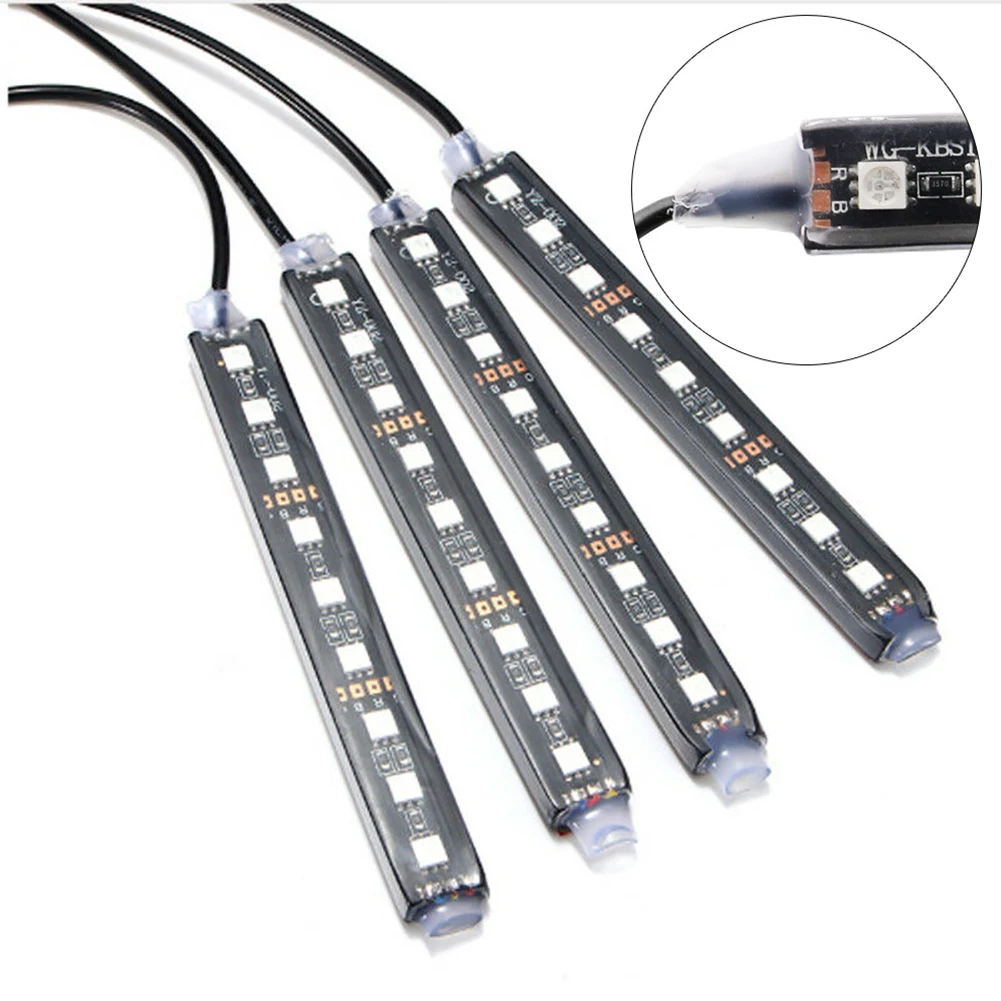 Внутренние светодиодные лампы для автомобиля 4 в 1 цветная световая панель RGB 9