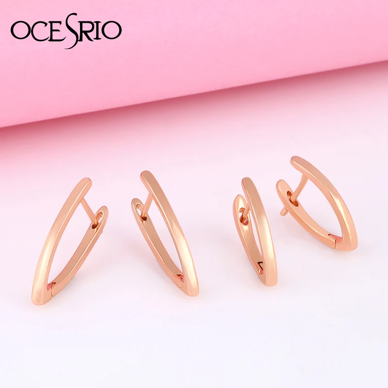 Женские серьги с цирконием OCESRIO 2 размера простые в форме розового золота 585 пробы